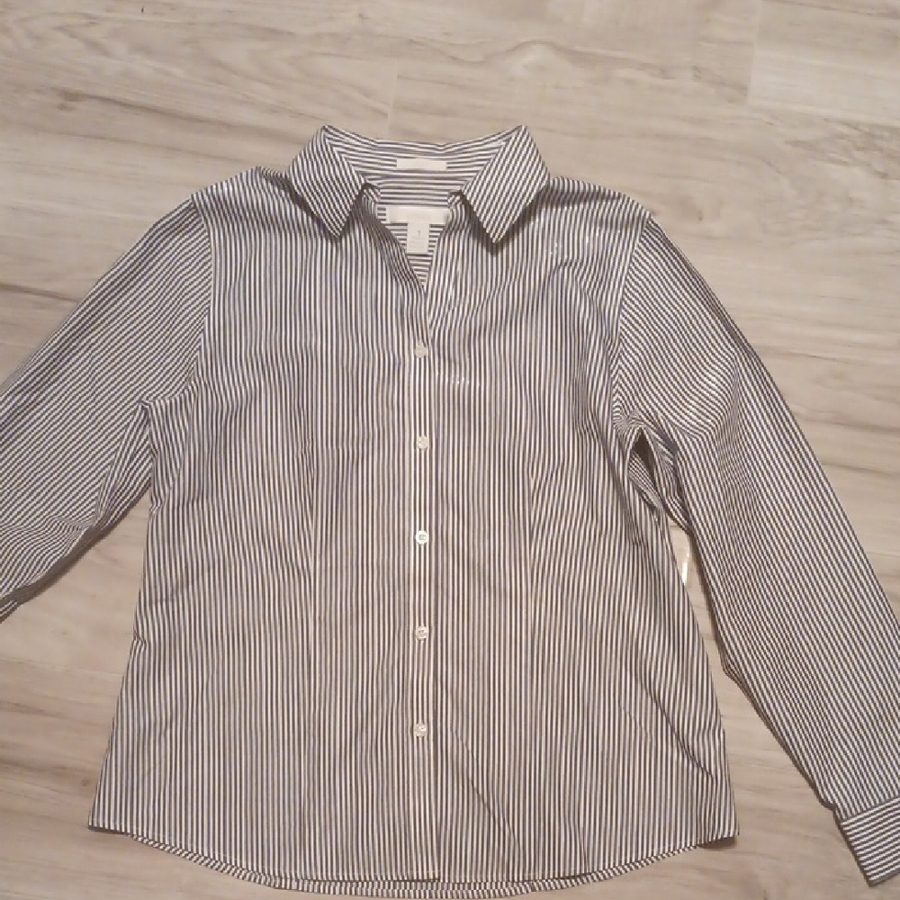 Chico's Blue and Silver Casual Button Down Shirt